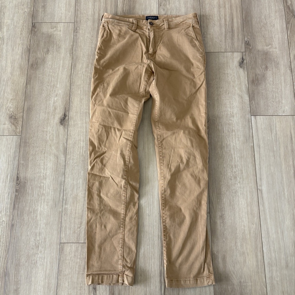 American Eagle Outfitters Extreme Flex Tan Cotton Straight Chino Pants Men 30x34